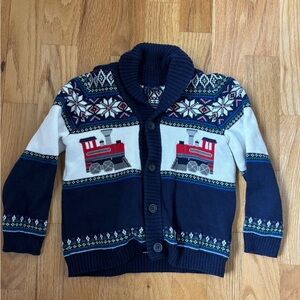 Janie and Jack Navy and White Train Cardigan